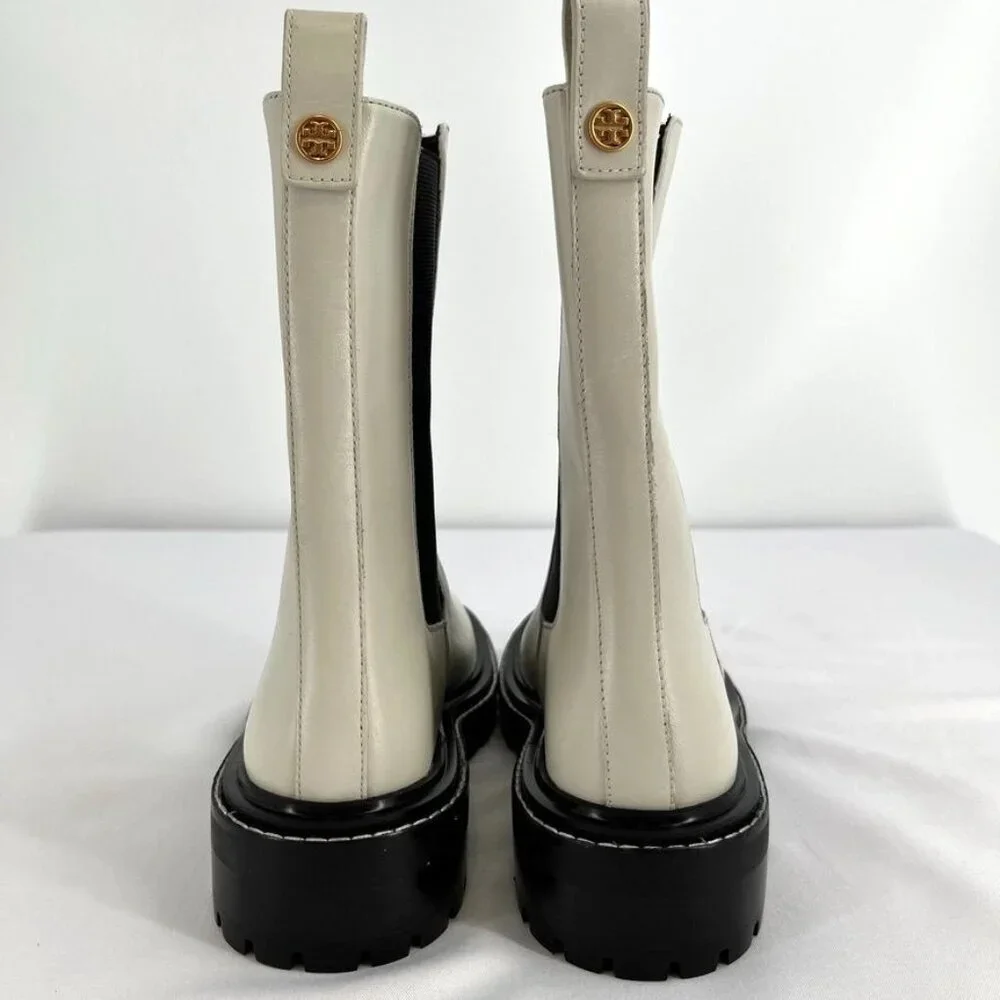 Tory Burch Women's Size 9 Benton Boot Vachetta Calf Heavy Boots In Ivory/Black - Picture 4 of 15